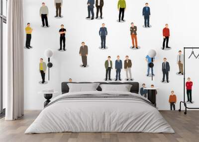 Vector illustration of a collection of men's business flat style, isometric people Wall mural