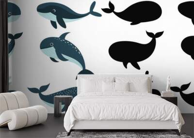 whales set on white background, vector Wall mural