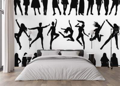 woman silhouette set on white background isolated, vector Wall mural