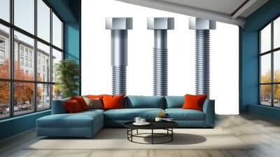 Three vector steel hex bolt with partly or threaded body under head, isolated on background Wall mural