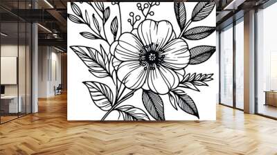 Simple flower coloring page line art black and white Flower logo design Wall mural