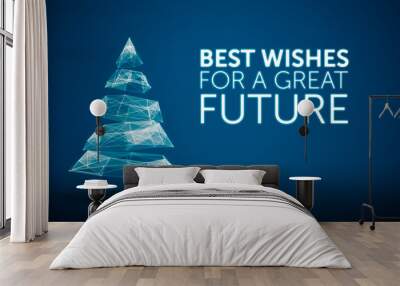 modern christmas tree and wishes great future season greetings message on blue background. Elegant holiday season social digital card for technology,futuristic business Wall mural