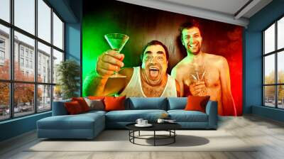 two drunk man with cocktail at club Wall mural