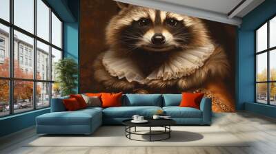 Renaissance Raccoon Portrait in Victorian Aristocrat Outfit with Ruff Collar Wall mural