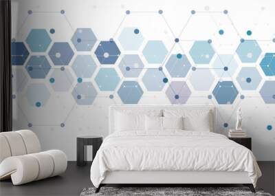 Blue hexagons pattern on white background, used for design genetic research, healthcare, science and medicine background Wall mural