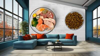 Natural raw dog food BARF diet as opposite of kibble dry food Concept Closeup Wall mural