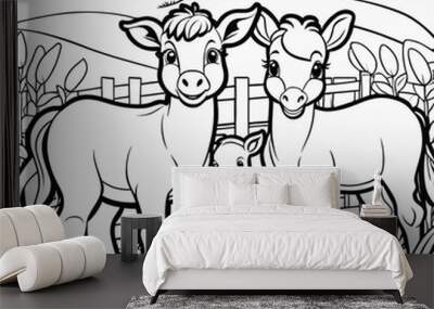 baby-farm-animals-coloring-book-page-cartoon-happy-fun-black-and-white-ultra-hd Wall mural