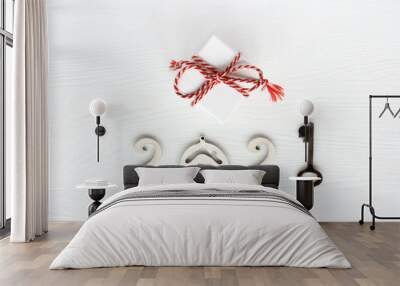 gift with red striped ribbon, number two thousand twenty one from house digits and key. conceptual Happy New Year 2021 Congratulations Wall mural