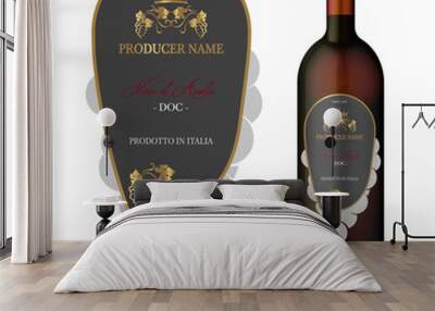 Vector wine label and bottle of wine mockup with this label Wall mural