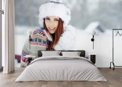 Beautiful brunette  hair girl i winter clothes Wall mural