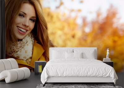 Beautiful elegant womanin autumn park Wall mural