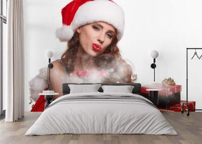 beautiful sexy girl wearing santa claus clothes with christmas g Wall mural