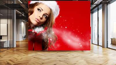 beautiful sexy girl wearing santa claus clothes Wall mural