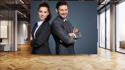 business couple on blue background Wall mural