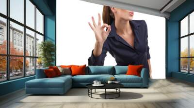 Happy smiling business woman with ok hand sign Wall mural