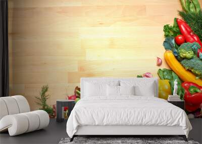 healthy organic vegetables on a wood background Wall mural