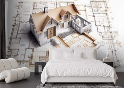 key and architectural map or drawing of house or future home at landlord real estate agent , ai generative Wall mural