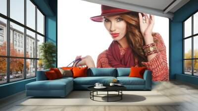 Portrait of young beautiful women with her shopping bags Wall mural