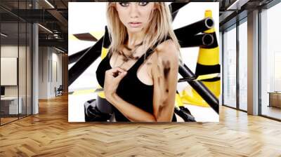 Sexy blonde female construction worker Wall mural