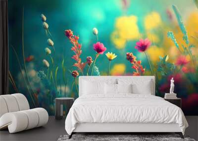 Spring or summer close-up floral field, ai generative Wall mural