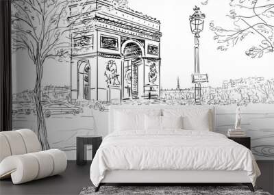 street in paris - sketch illustration concept Wall mural