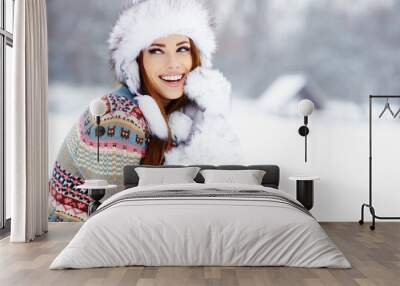 Young woman winter portrait. Shallow dof. Wall mural