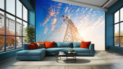 High-voltage tower sky background Wall mural