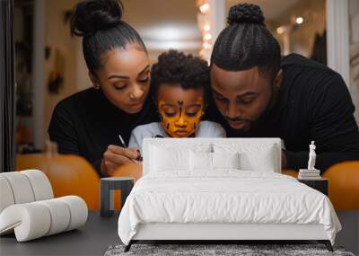 a family doing their Halloween make up Wall mural