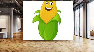 Happy cartoon corn mascot character vector illustration Wall mural