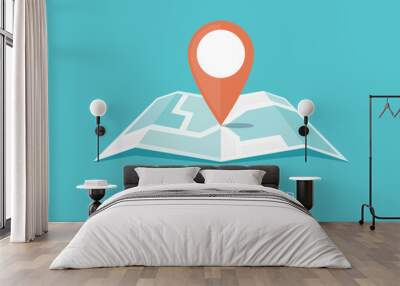 Orange location marker on city map vector illustration in flat style Wall mural