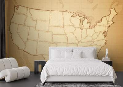 vintage retro textured old map of united states of america vector illustration Wall mural