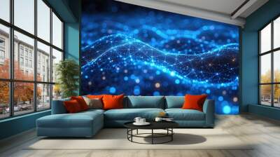 Abstract digital background with connecting dots and lines. Network connection structure. Big data visualization. Generative Ai.  Wall mural