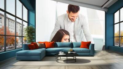 business couple working together on project at modern office Wall mural