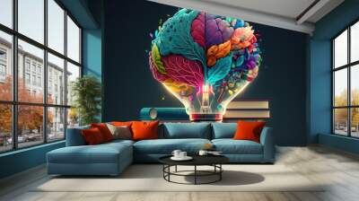 Concept of education and success. Online education, new idea. Collage with a brain, gears, book. Generative Ai technology.	 Wall mural