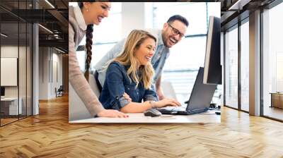 Group of business people and software developers working as a team in office Wall mural