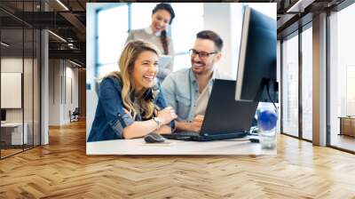 Group of business people and software developers working as a team in office Wall mural