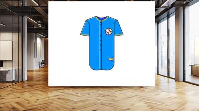 Baseball jersey with short sleeves and buttons - flat color line illustration on isolated background. Base ball shirt, apparel, cloth, uniform. Wall mural