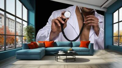 Seductive shirtless African male doctor Wall mural