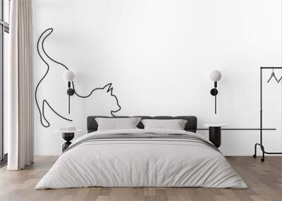 Silhouette of abstract cat in one continuous line drawing. vector illustration Wall mural