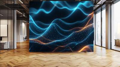 beautiful abstract wave technology background with blue light digital effect corporate concept Wall mural