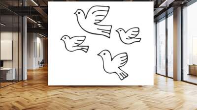 Hand drawn doves icons isolated on white background. Symbols of peace and the Holy Spirit in Christianity. Religion and Christianity. Vector illustration Wall mural