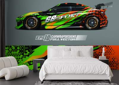  Racing car wrap design vector. Graphic abstract stripe racing background kit designs for wrap vehicle, race car, rally, adventure and livery. Full vector eps 10 Wall mural