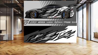 Car livery design vector. Graphic abstract stripe racing background designs for vehicle, race car, rally, adventure. Wall mural