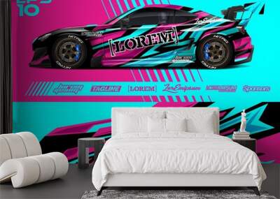 Car wrap racing livery vector. Abstract stripe racing background for wrap race car, rally, drift car, cargo van, pickup truck and adventure vehicle. Full vector Eps 10. Wall mural