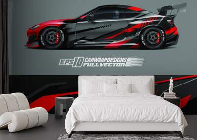 Racing car wrap design vector. Graphic abstract stripe racing background kit designs for wrap vehicle, race car, rally, adventure and livery. Full vector eps 10 Wall mural