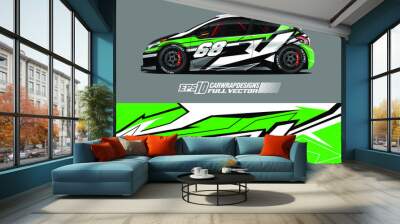 Racing car wrap design vector. Graphic abstract stripe racing background kit designs for wrap vehicle, race car, rally, adventure and livery. Full vector eps 10 Wall mural