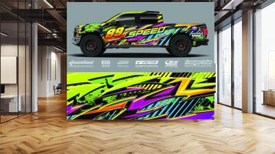 Truck wrap design vector kit. Modern sport graphics. Abstract stripe racing and grunge background for wrap all vehicle, race car, rally, adventure vehicle and car livery. Wall mural