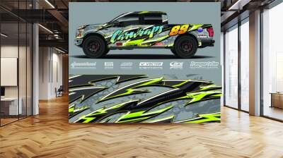 Truck wrap design vector kit. Modern sport graphics. Abstract stripe racing and grunge background for wrap all vehicle, race car, rally, adventure vehicle and car livery. Wall mural