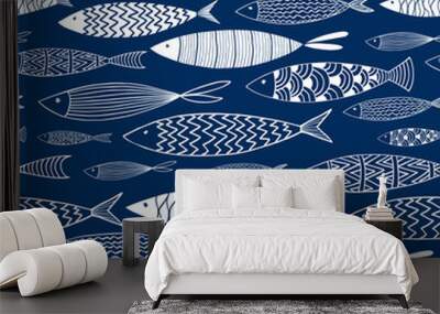 Seamless pattern of ornamental fish Wall mural