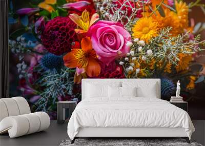 Beautiful, vivid, colorful mixed flower bouquet still life detail Wall mural